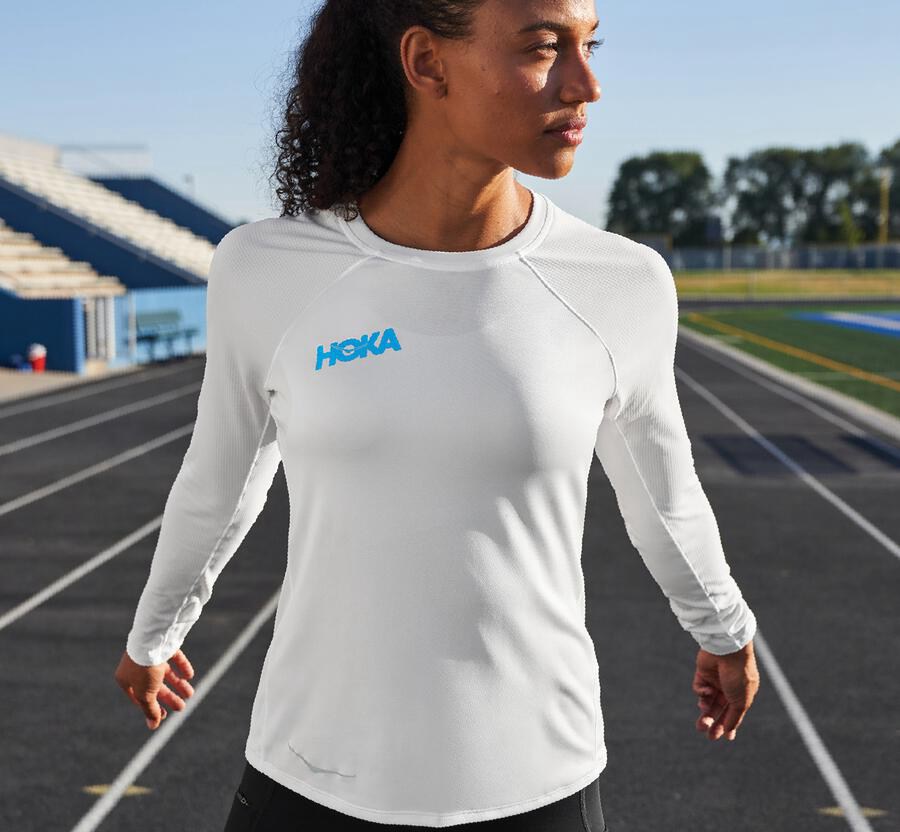 Hoka One One Performance Lång Sleeve Top Dam - Vita - PIZSX-4397